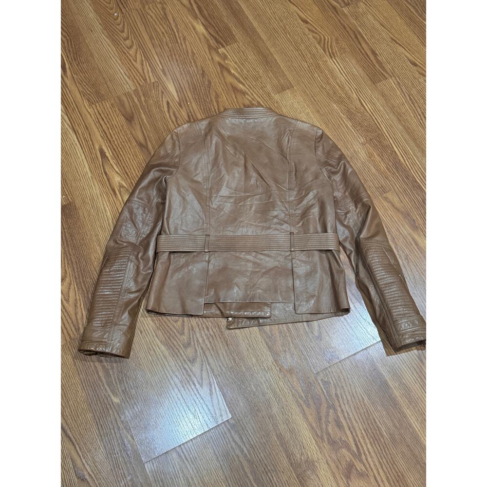 Veronica Beard Brown Leather Moto Jacket Biker Style Women’s Size XS - Picture 13 of 16